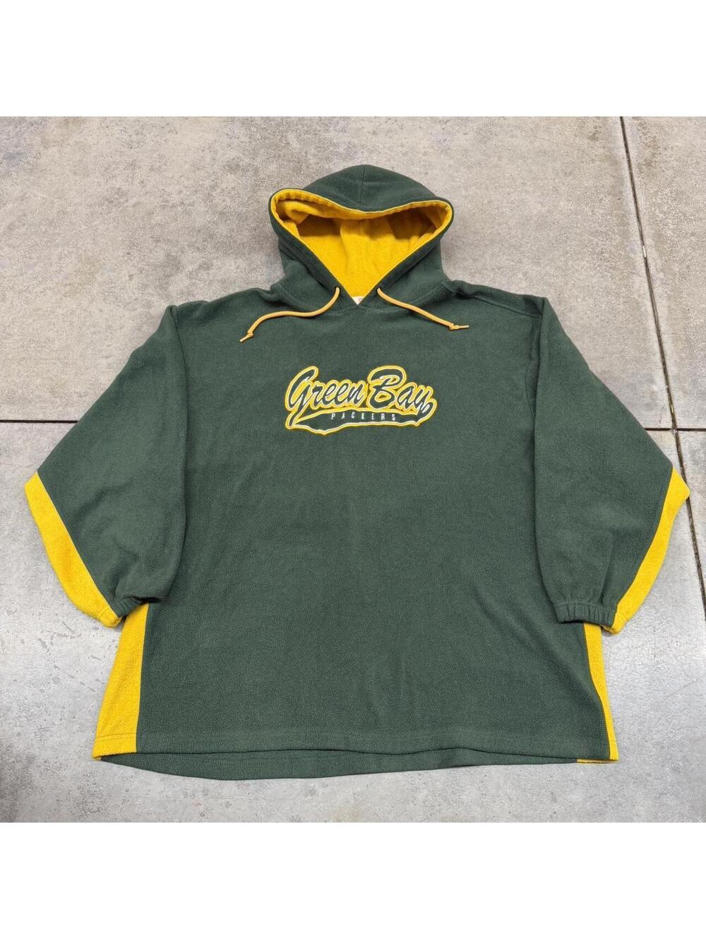 vintage green bay packers fleece spell out green hoodie size xxl